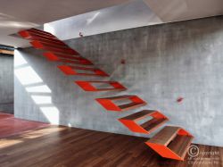 suspended wood-metal steps